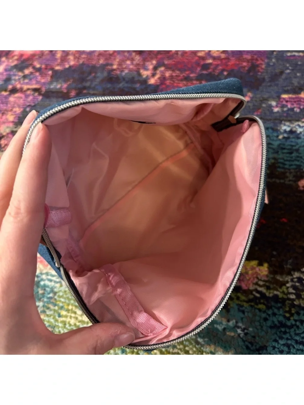 Juicy Couture Denim Pink Embroidered Cosmetic Bag & Toiletry Bottle NEW